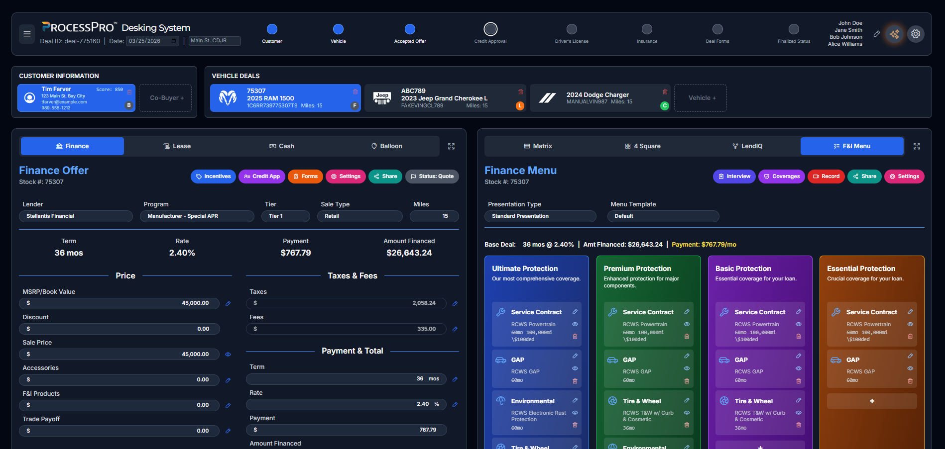 Desking — F&I Menu